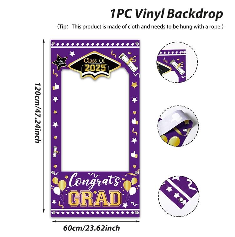 Black Gold Graduation Cloth Photo Booth Props Frame Class of 2026 Happy Graduation Season Party Decorations Grad Favors Supplies