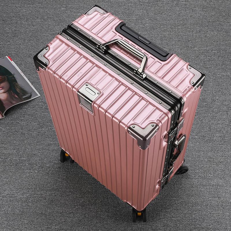 Large Capacity Aluminum Frame Travel Suitcase with Combination Lock, Trolley Wheels, and Durable Design for Men and Women.