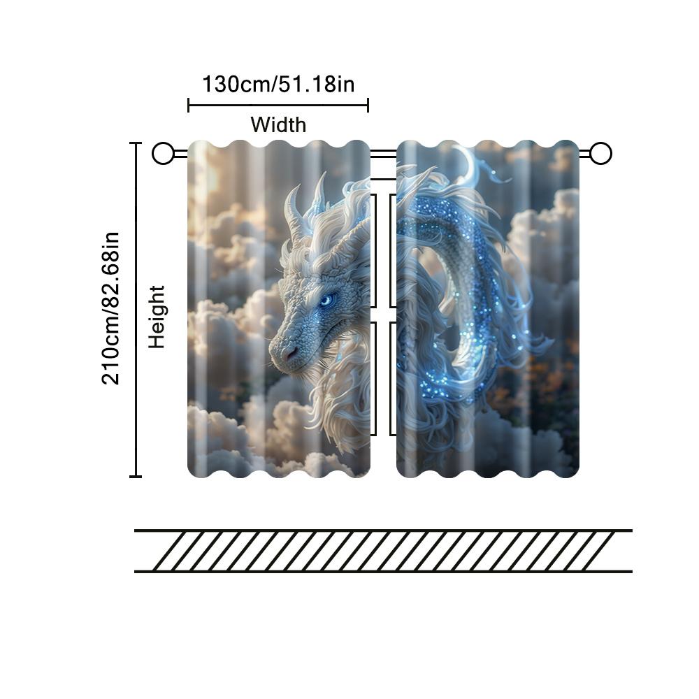 2 pcs   filtering curtains (excluding rods   non-movable   without batteries) Blue Cloud Dragon for use in bedrooms and living