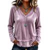 Women's Casual V-Neck Long Sleeve Loose Fit Color Shirt Top