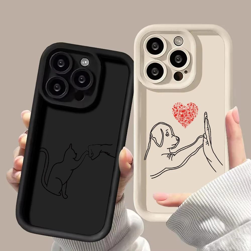 Puppy and Cat Punch Phone case iPhone 15 Pro Max 11 12 13 16 14 Plus Silicone Shockproof Case Lens protector shell