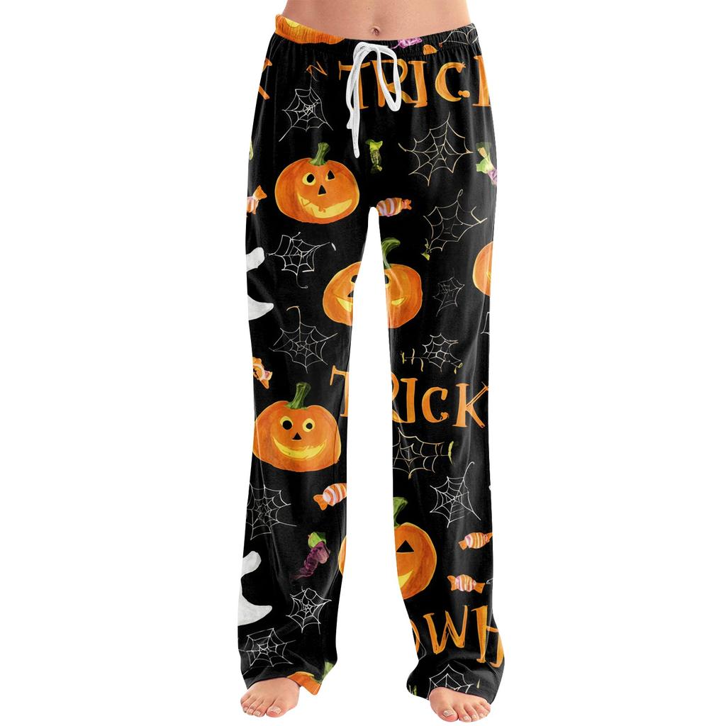 Women's Halloween Print Drawstring Pants, Casual Long Pants for Sleepwear or Daily