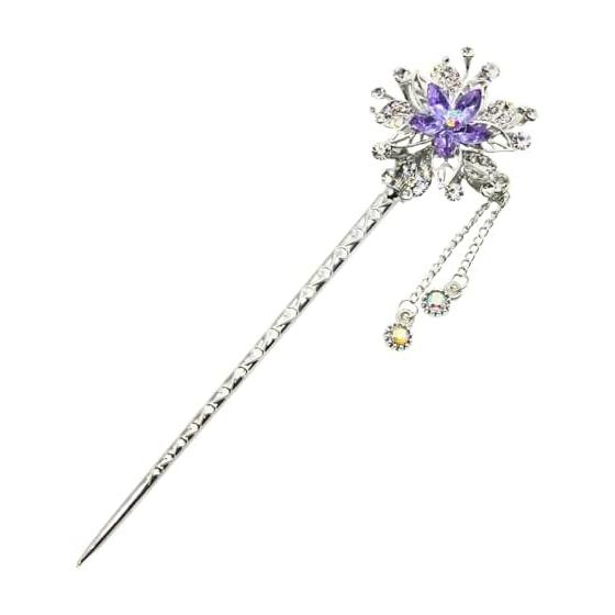 Miaomyao Hairpin, Single Stick, for Japanese Traditional Wear (Tomesode, Kimono), Hair Accessory, Metal, Silver, Crystal, Snow Flower, Flower Motif,