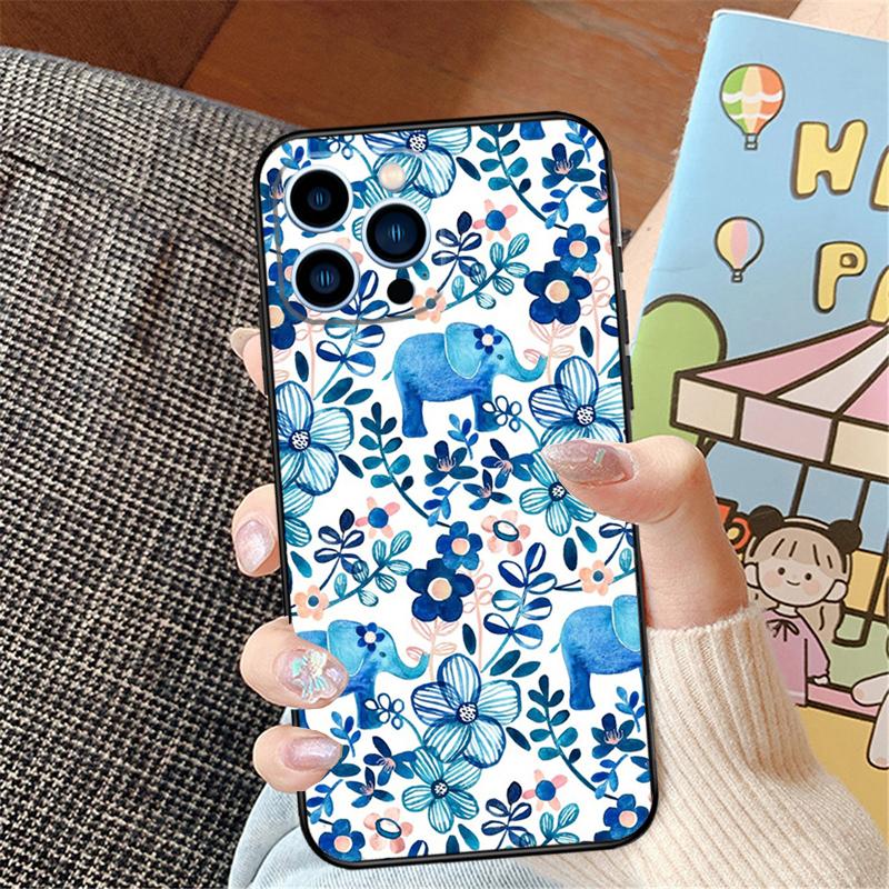 Cute Elephant Phone Case For iPhone 16 Pro Max 15 14 11 12 13 Pro Max Mini XR 16e 16 15 Plus Bumper Cover