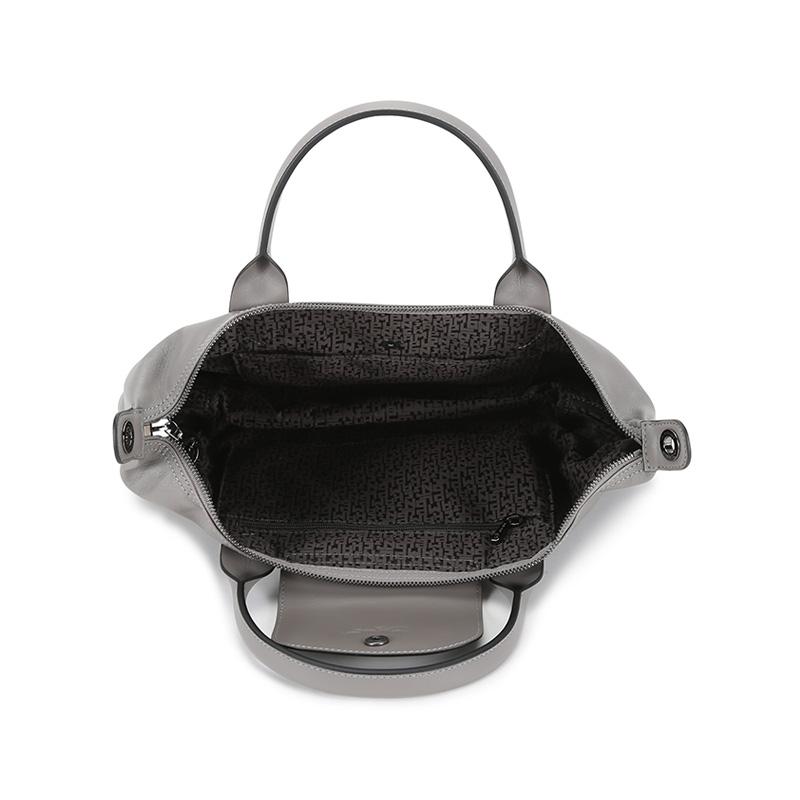 Longchamp Le Pliage Cuir 25 Short Handle Foldable Lambskin Crossbody Tote Bag Small Women Handbags Dove-Grey 1512757P55