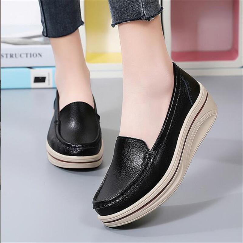 Spring Autumn Women Loafers Flats Ladies Genuine Leather Moccasins Fall Slip-on Casual Round Toe Handmade Platform Shoes