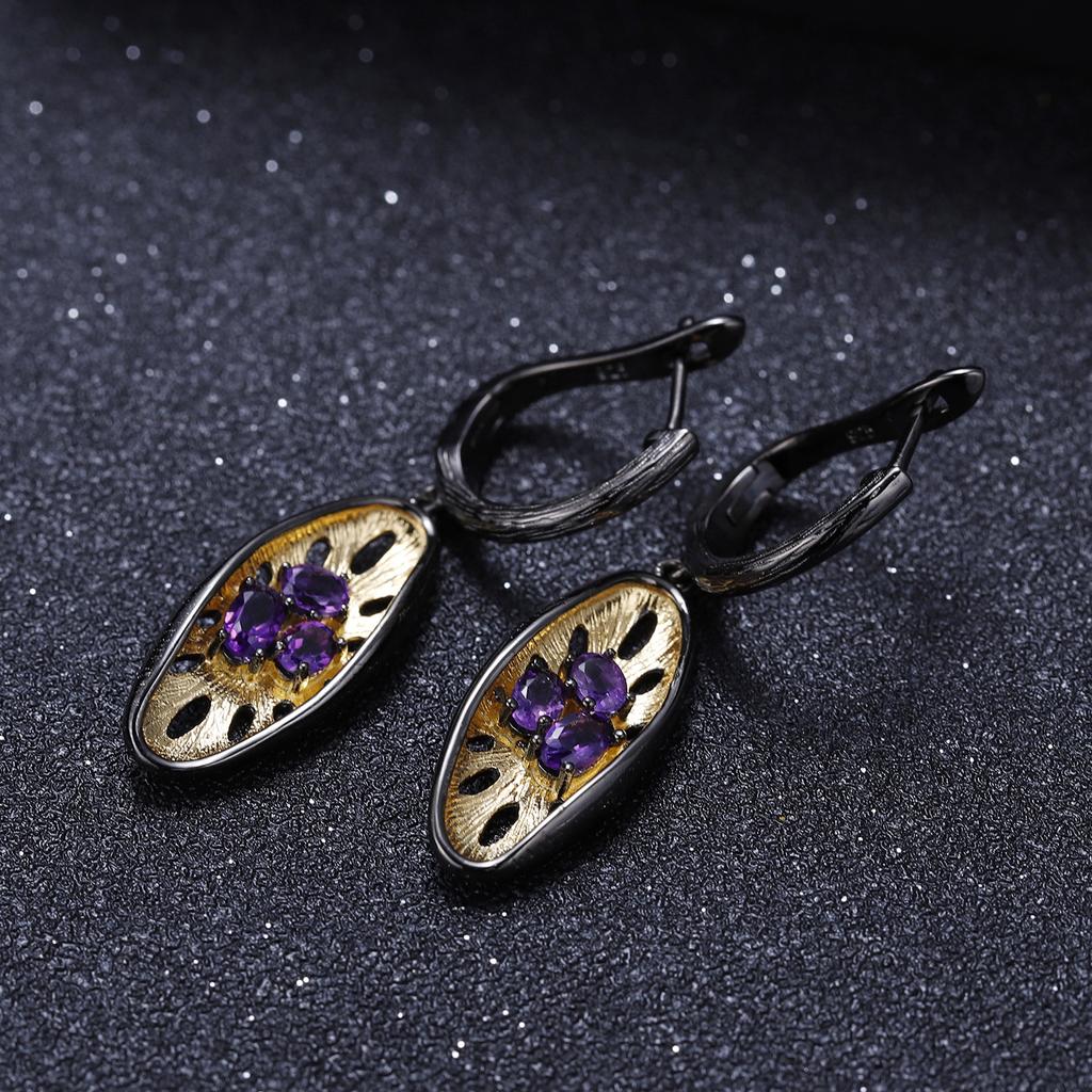 Italian Craft Original Designer Gemstone Earrings Niche Design 925 Silver Natural Amethyst Earrings