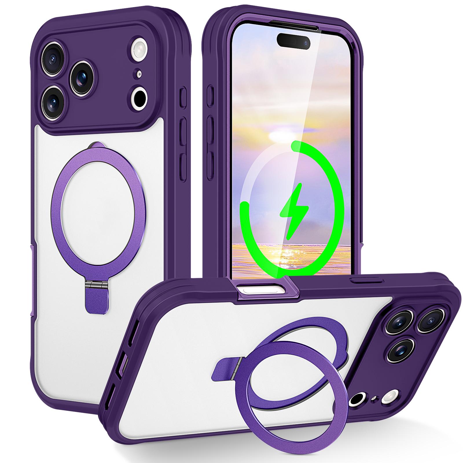 

For iPhone 17 Pro Max Case Skin Touch Solid Color TPU + PC Phone Cover with Magnetic Kickstand E