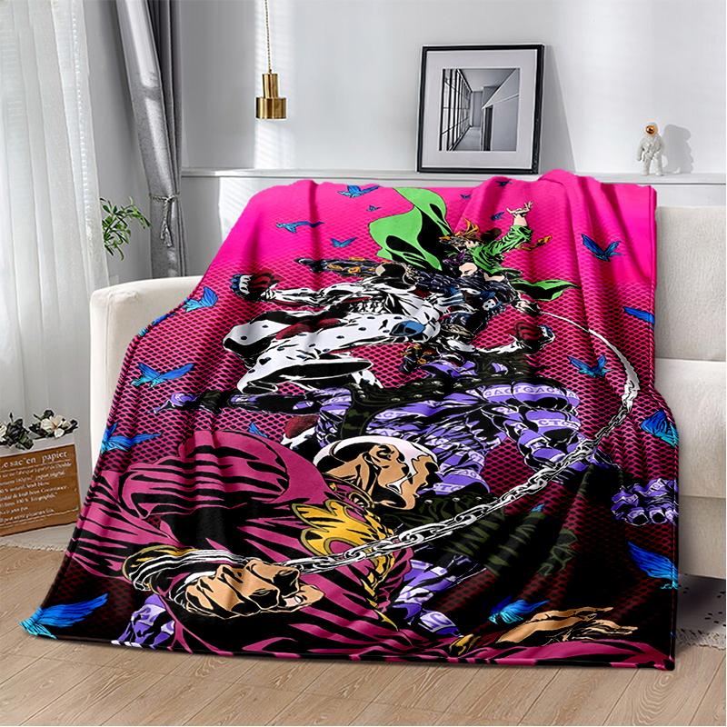 3D Jojo's Bizarre Adventure Cartoon Anime Blanket,Soft Throw Blanket for Home Bedroom Bed Sofa Travel Picnic Office Cover Kids
