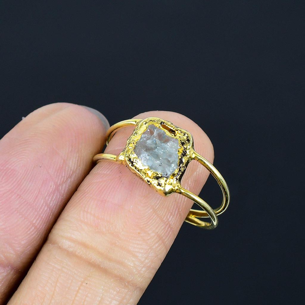 Crystal Quartz Handmade Gemstone Ring, Copper Electroformed Ring Antique Jewelry, Adjustable Ring Engagement Gift