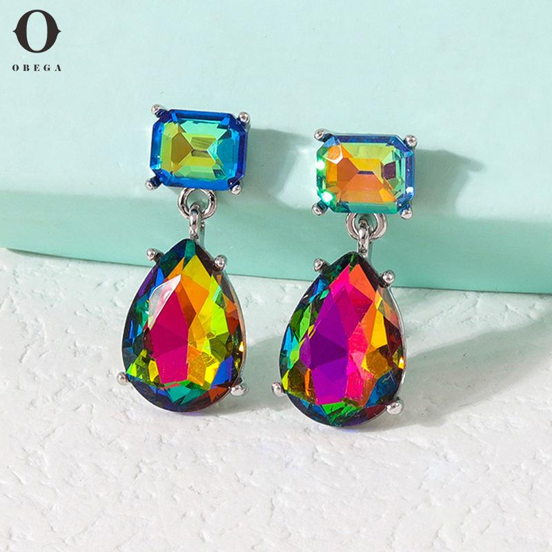 

Obega Classic AB Color Water Shaped Drop Earrings For Women Luxury Dangle Earring Romantic Wedding Jewelry For Brides Bridesmaid