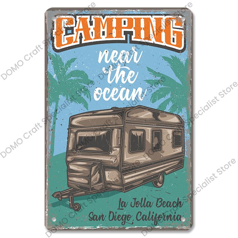 Camping Abenteuer Plaketten Vintage Metall Platte Berg Reise Campervan Touren Retro Metall Zeichen Wand Dekor Reise Club Camping Autos