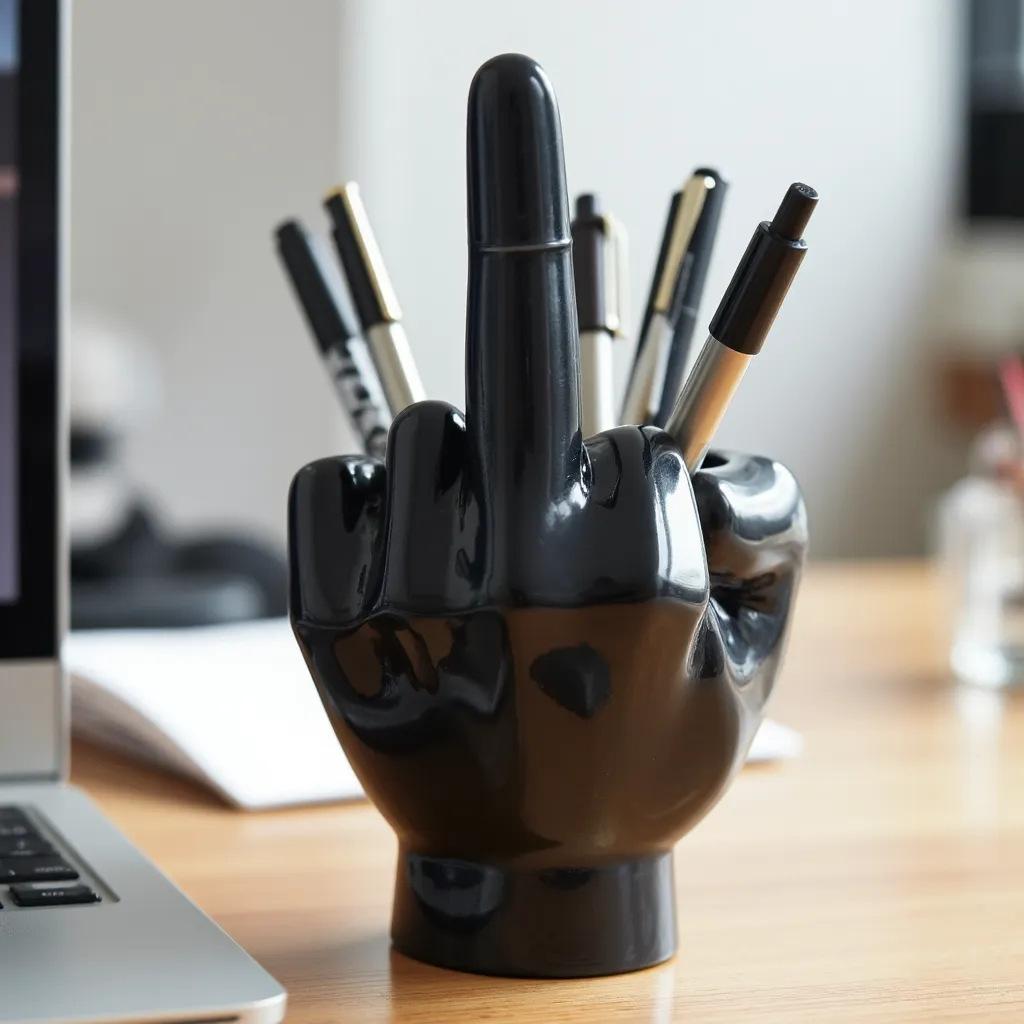 

Подставка для ручек Средний палец из смолы - Креативное декоративное украшение для домашней гостиной и офисного стола - Маленькая настольная фигурка чёрный