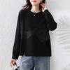DIMANAF 2025 Autumn Plus Size Women Hoodies Shirts Long Sleeve T-shirt Loose Casual Tops Tees Black