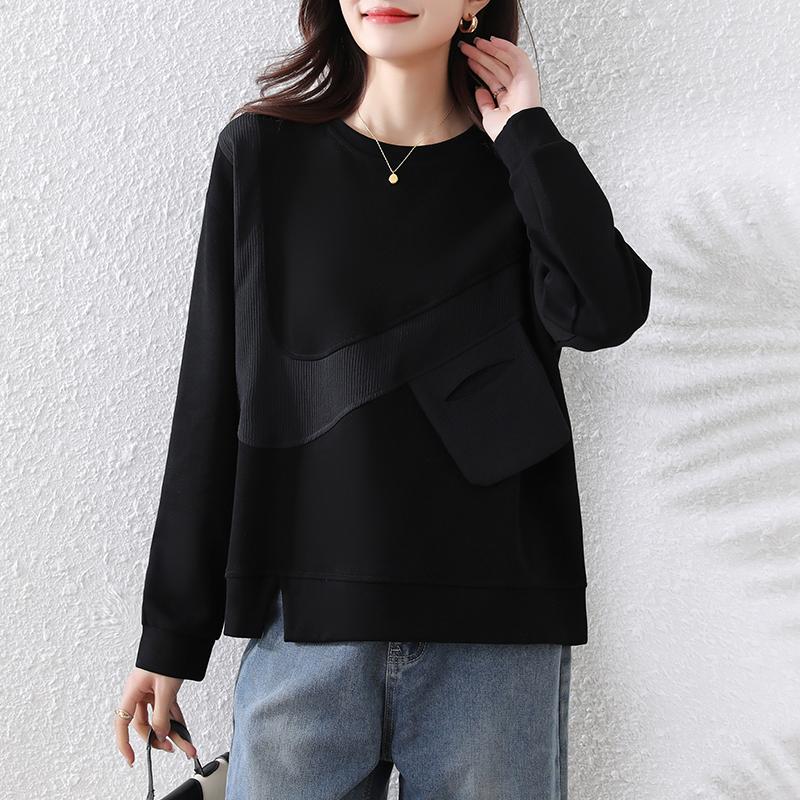 DIMANAF 2025 Autumn Plus Size Women Hoodies Shirts Long Sleeve T-shirt Loose Casual Tops Tees Black