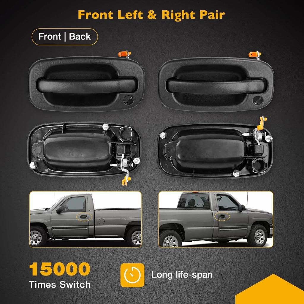Gledewen Exterior Door Handle Front Left & Right Pair with Key Hole | for 1999-2007 Chevy Silverado Suburban Tahoe Avalanche GMC Sierra Yukon
