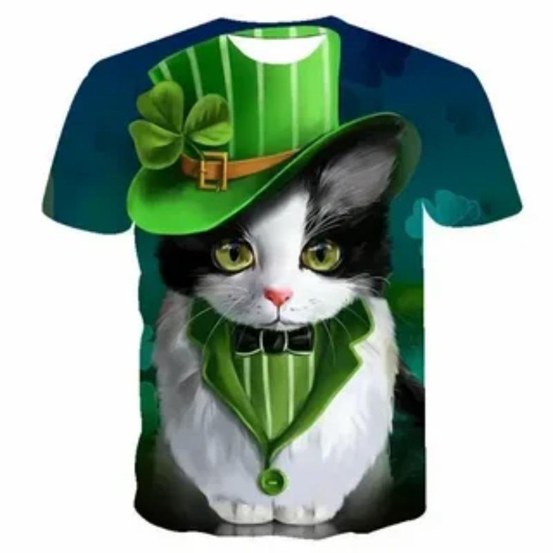 Summer Short Sleeved T-shirt Fashionable Interesting Cat Animal Creative Pattern Comfortable Casual Loose T-shirt