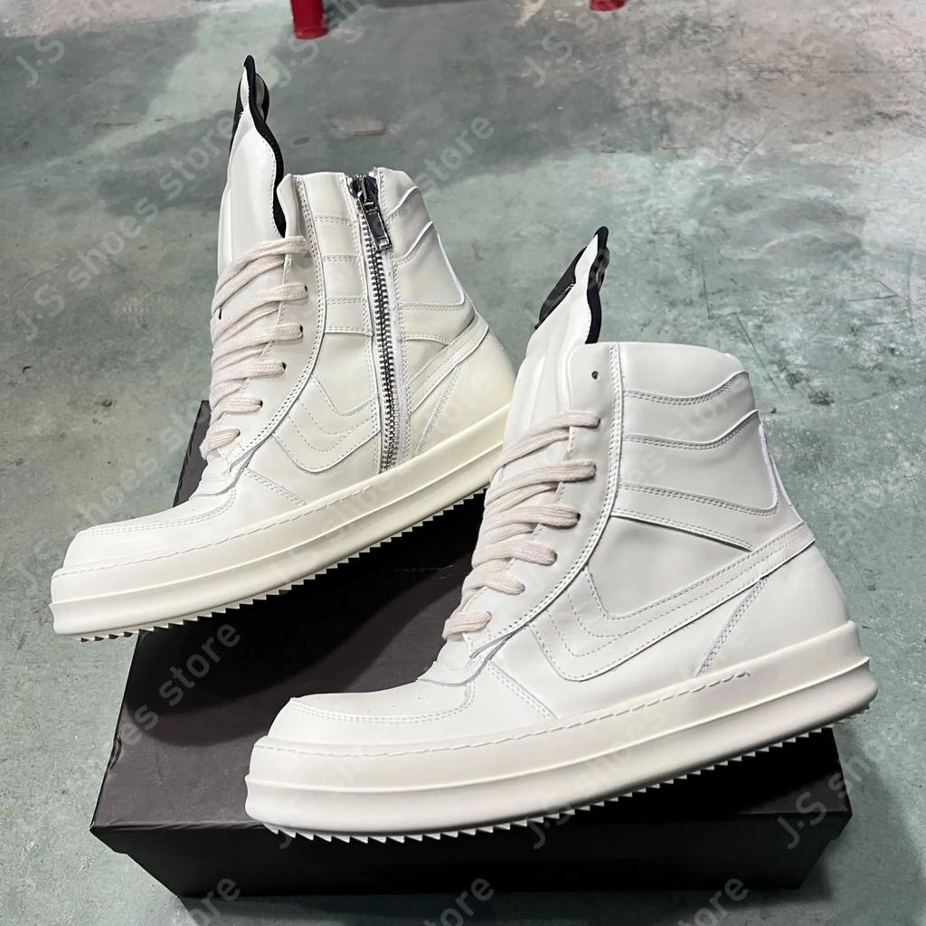 R-o Geobasket Sneakers Full White Leather High Top Shoe Boot Men Shoes Zipper Women Casual Sneaker Luxury Design Ankle Boots