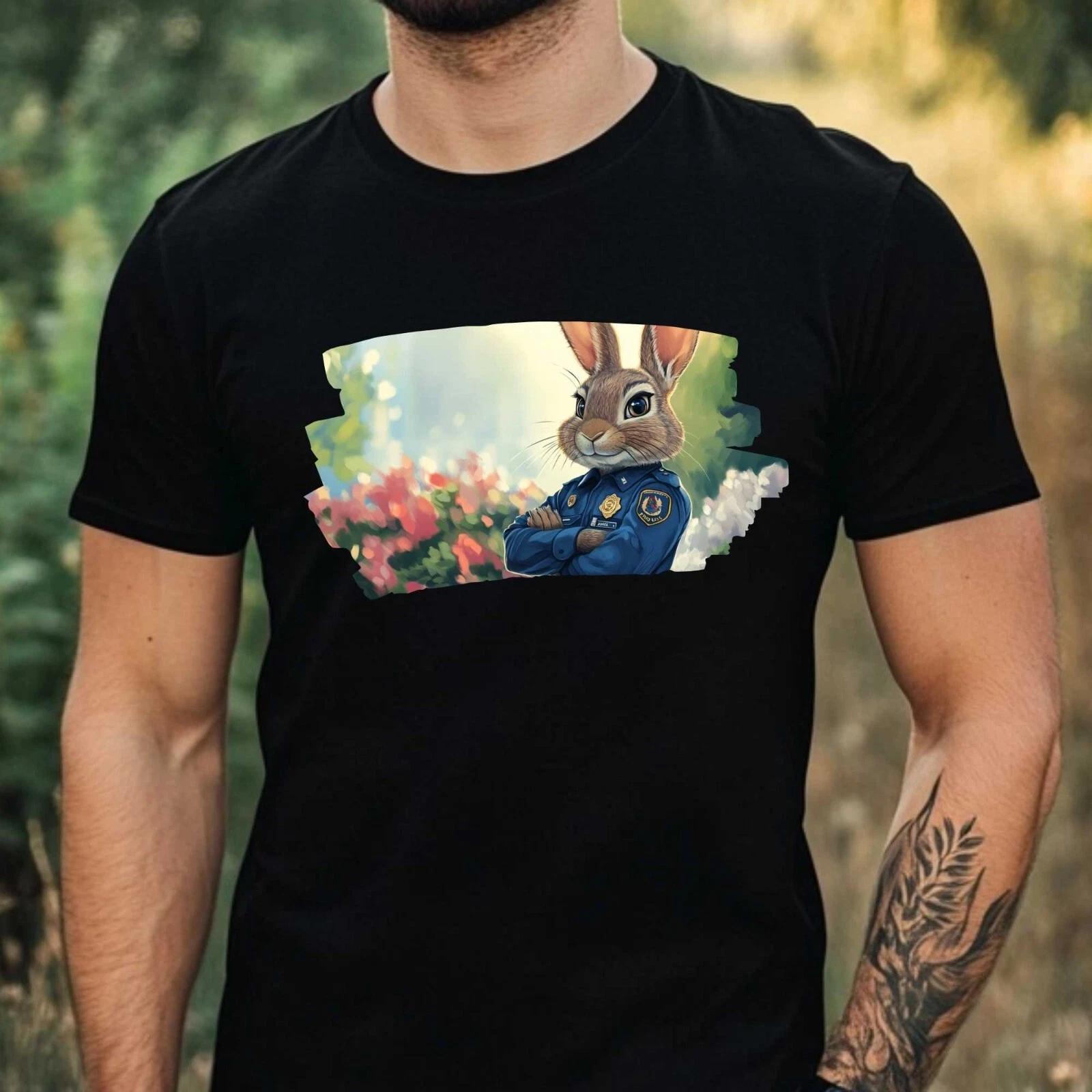 T-Shirt Herren Hase als Polizist Motiv Baumwolle Größe XS bis 5XL XXXXL