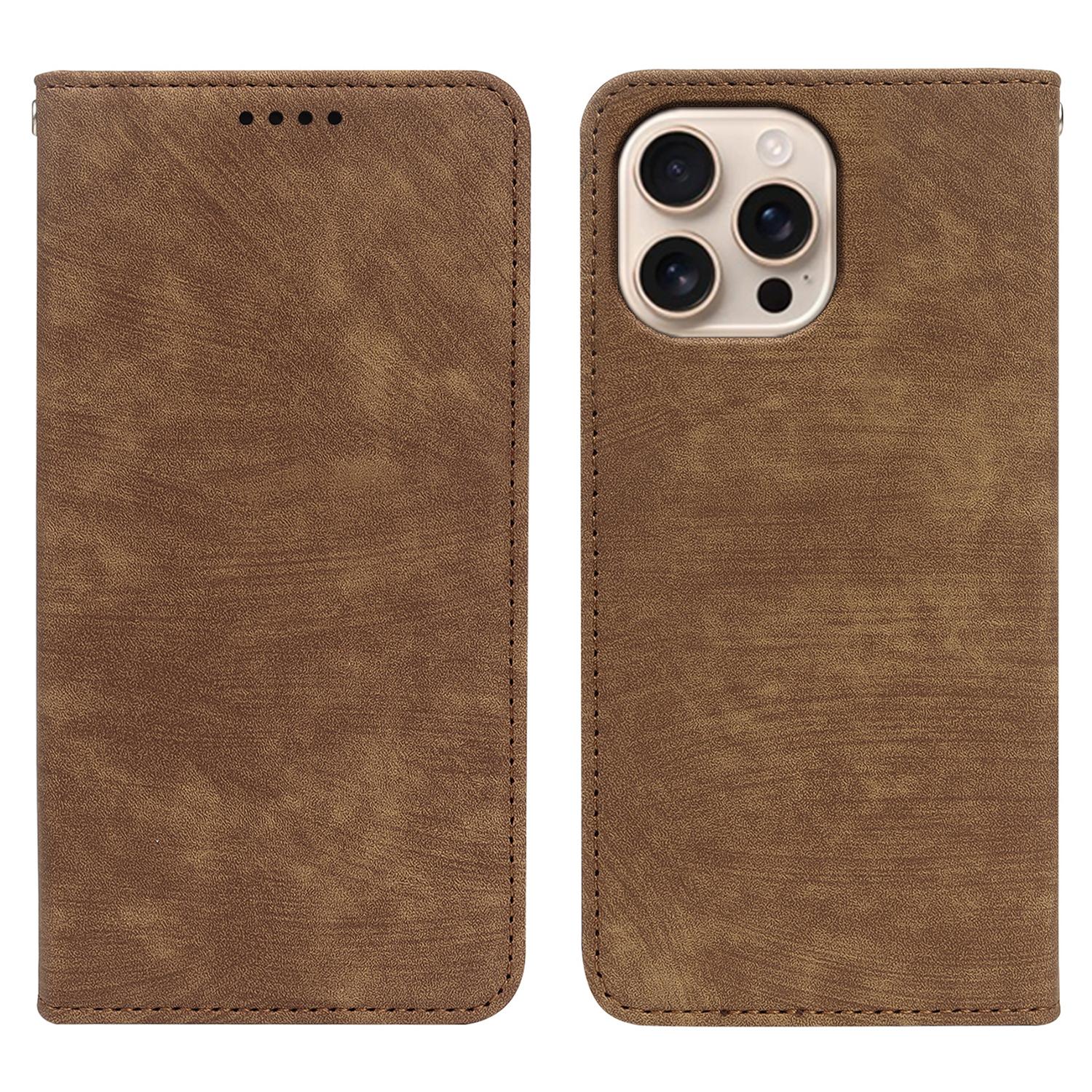 

Для чохла iPhone 16 Pro Max Сильний магнітний шкіряний гаманець Чохол для телефону зі смугастою текстурою Brown