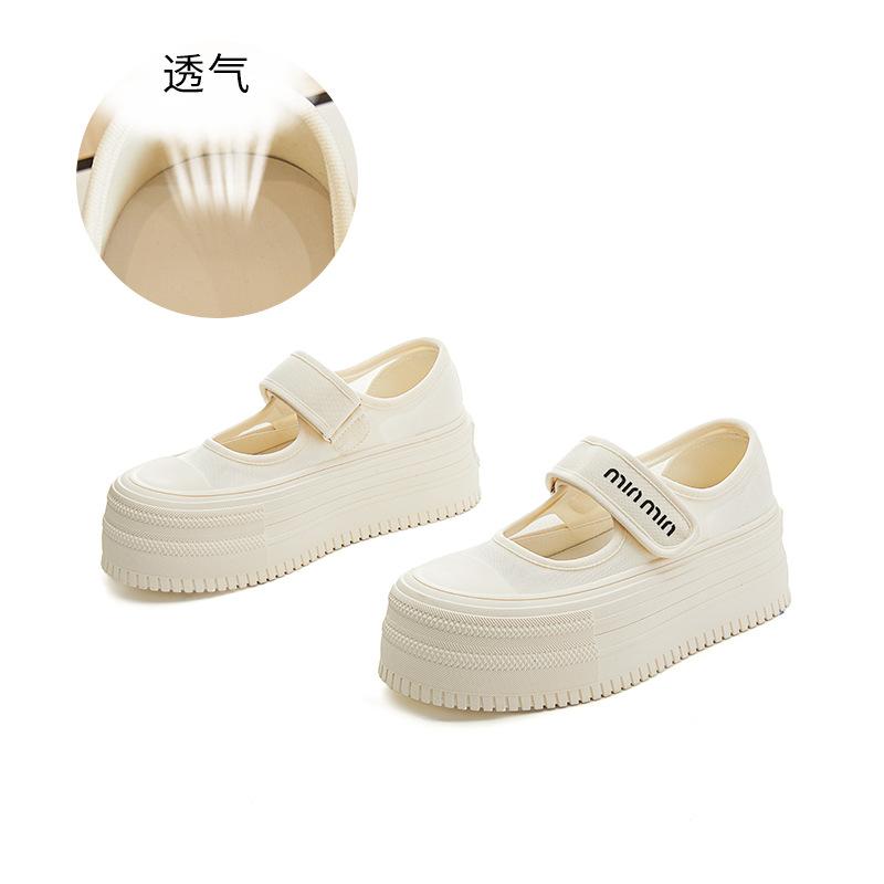 

Новые дышащие белые туфли на толстой подошве для женщин 2025 года, летние туфли-маффины, увеличивающие рост, модная повседневная обувь для женщин, универсальная обувь для детей 35 бежевый