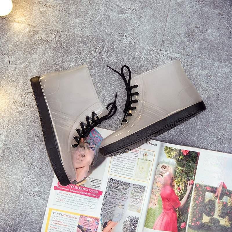 Jelly Transparent Non-slip Fashion Waterproof Shoes Rain Shoes Rain Boots Rubber Shoes Overshoes Velvet Cotton Water Boots Women's Short Tube Adult
