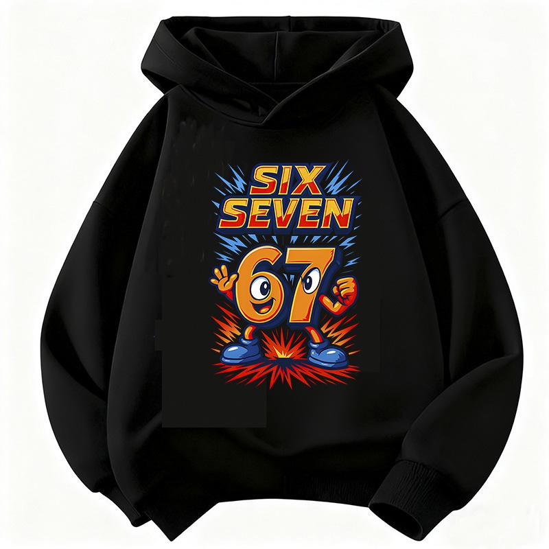Lustiges Sechs Sieben Italienisches Brainrot 67 Zahlen Grafikdruck Hoodie Junge/Mädchen Langarm Kinder Bequemes Sweatshirt.