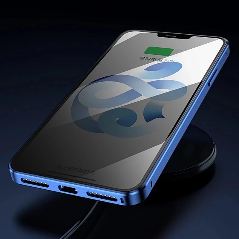 Privacy Double Sided Glass Cover for iPhone 17 16 15 14 13 12 11 Pro Max for iPhone X XR XS Max SE2020 Metal Magnetic Case