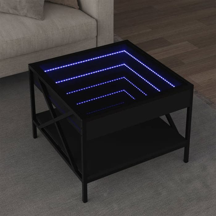 VidaXL Coffee Table with Infinity LED Black 50x50x38 Cm, Side Table, Living Room Table, Side Table, End Table, Table 847697