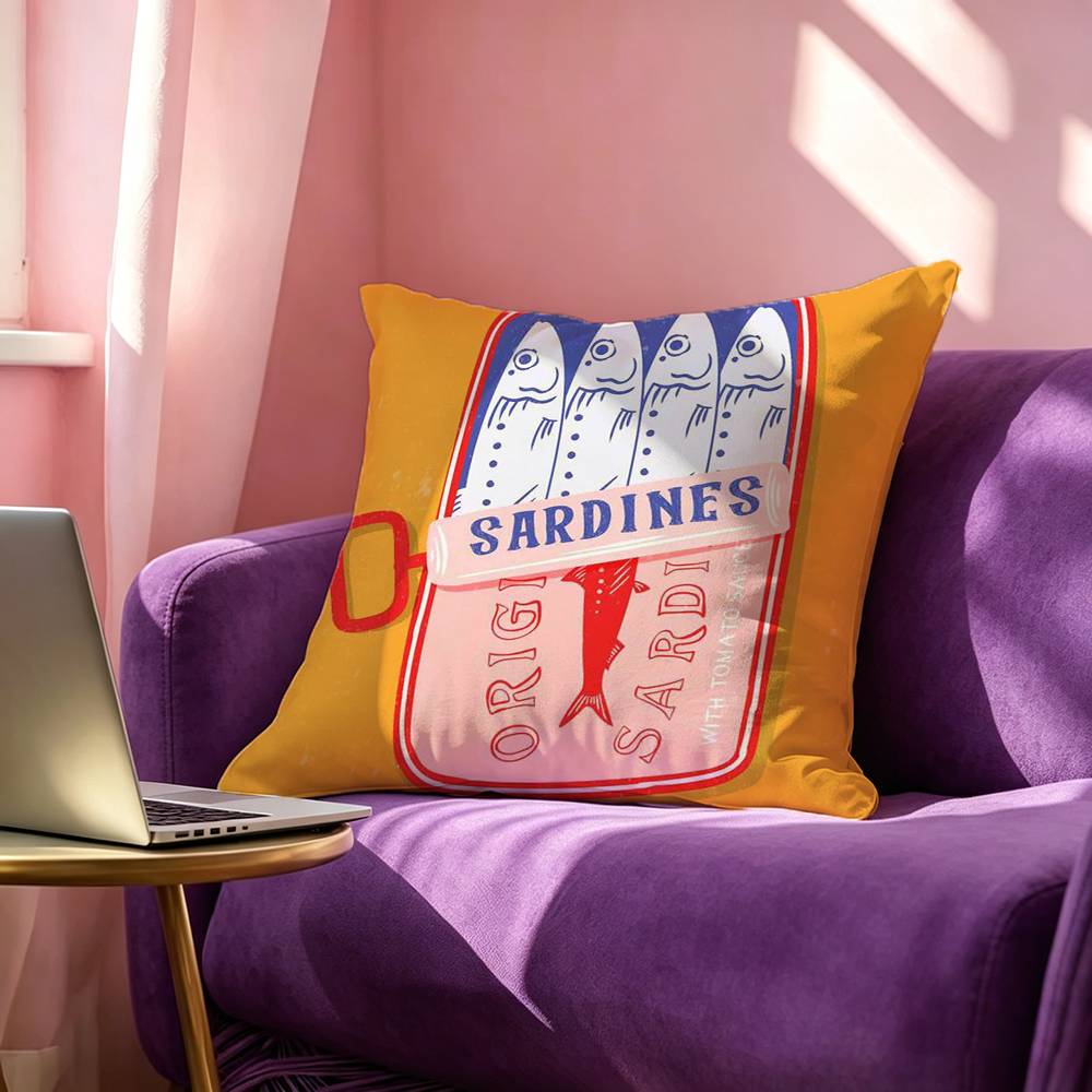 Sardines Canned Square Double-Sided printed Pillow Case Bedroom Bedside Pillow Sofa Cushion Cover