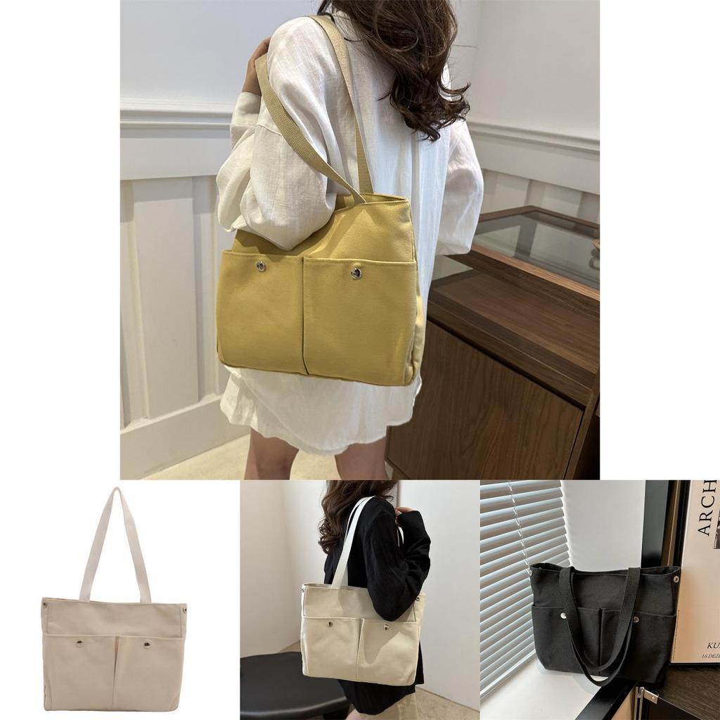 Fashionable Simple Shoulder Bag For Women In Gray Durable Canvas Material