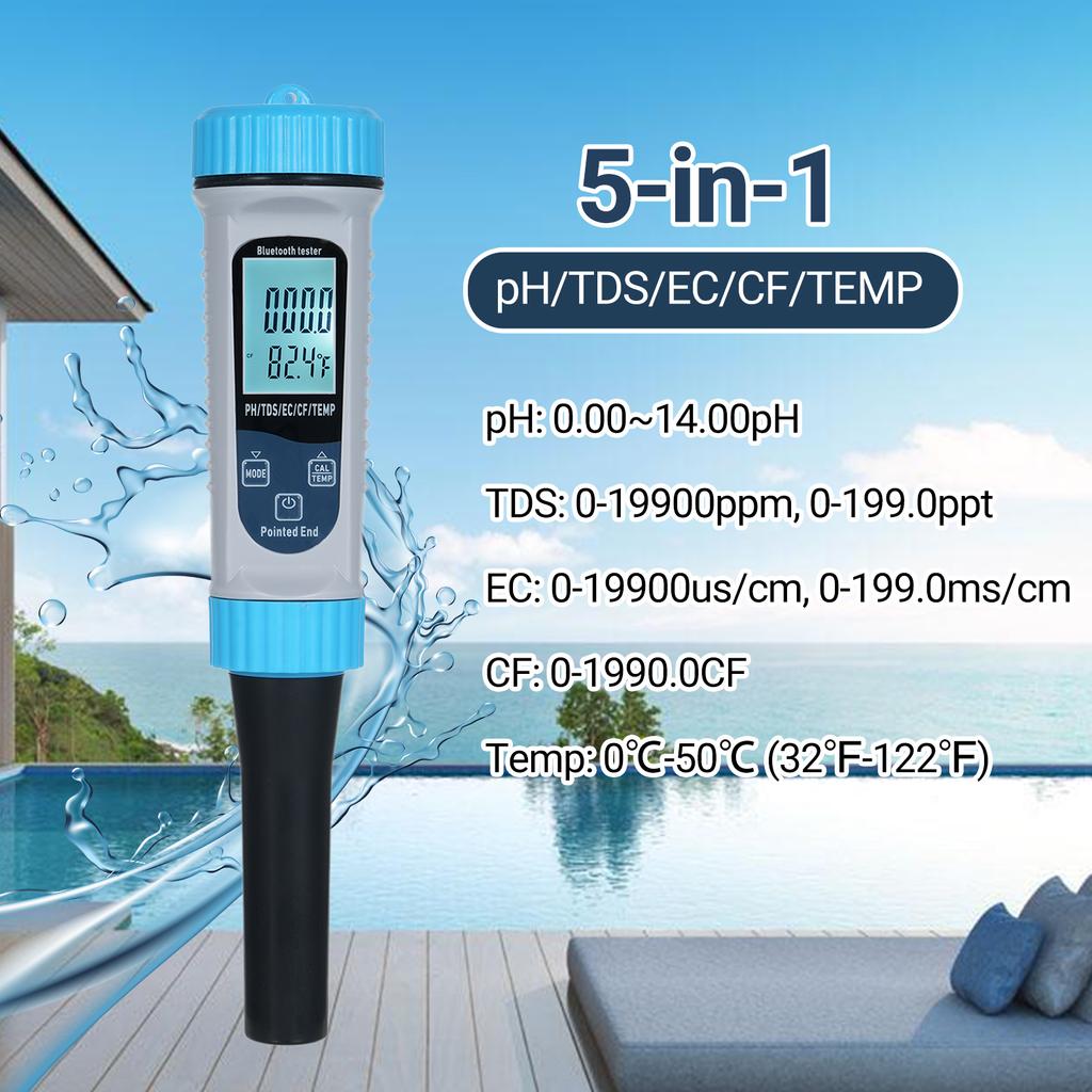 5-in-1 pH Meter with BT High Accuracy Measurement of pHTDSECCFTemp Water Testing Kit for Home