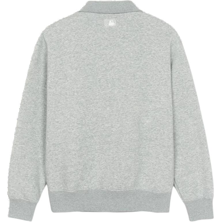 MLB New York Yankees Comfortable Polo Neck Loose Long Sleeve Half Zip Sweatshirt Unisex Sweatshirt Gray 3AMTB0546-09MGS