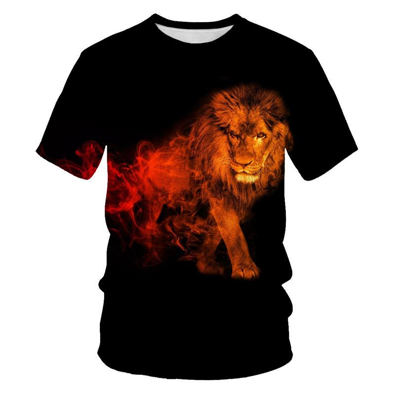 Summer Lion and Tiger 3D Digital Printing Round-neck T-shirt with Short Sleeves - Youth Underwear Shirt