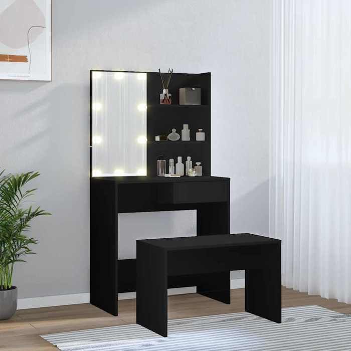 VidaXL Vanity Set with LED, Cosmetic Table with Mirror and Stool, Bedroom Makeup Desk, 3114108