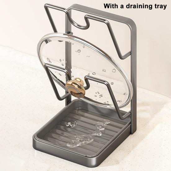 Topfdeckel-Aufbewahrungsgestell mit Abtropfschale U-förmiges Rillendesign Hält Deckel aufrecht Mehrzweck-Küchenutensilien-Organizer