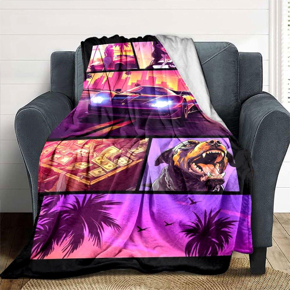 1pc Grand Theft Auto Soft Flannel Blanket with Designer Print A Cozy Blanket for All Seasons, Perfect for the Couch, Bed, Office