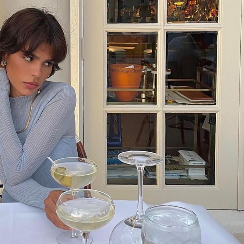 Podzimní Elegantní Průhledný Dlouhý rukáv Výstřih Dámské Topy Módní Streetwear Sexy trička Trička Tenké oblečení