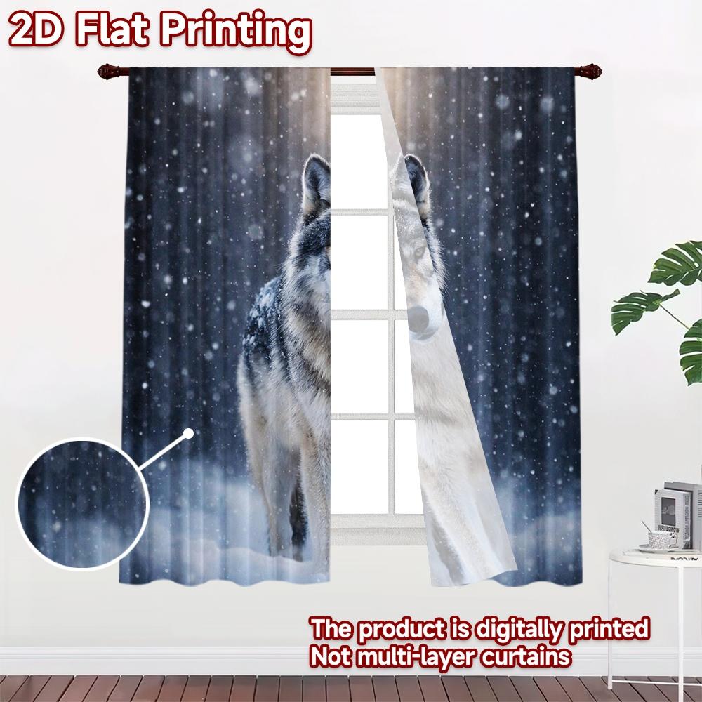 2D FLAT PRINTING 2pcs Curtains (Without Rod) Wolf In Snowy Forest Print Popular Curtains Prints Light Filtering Curtains