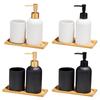 3PCS Ceramic Liquid Soap Dispenser with Storage Wood Tray Toothbrush Cup for Household Bathroom Organizing Essential