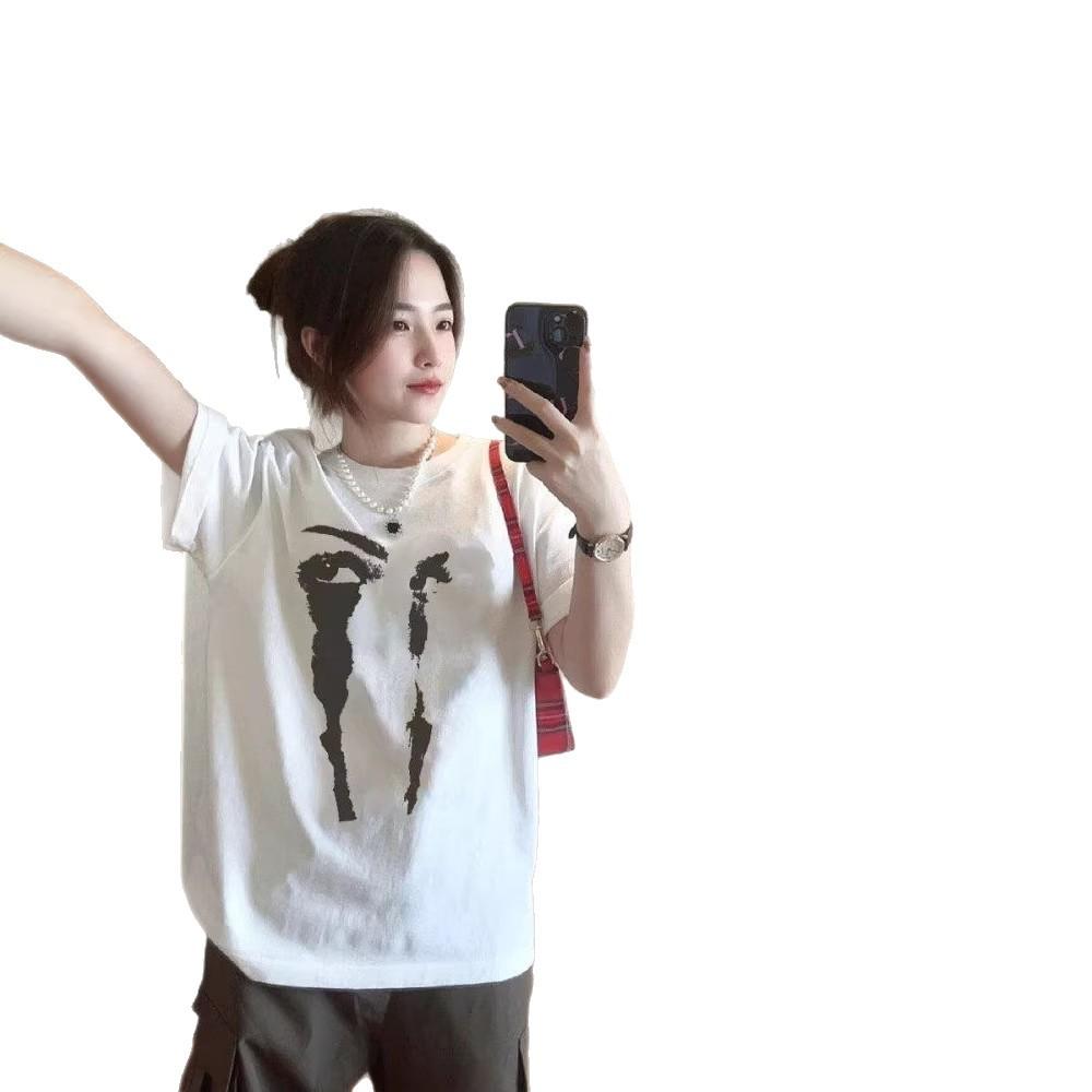 American high street white cotton short-sleeved t-shirt women's summer new trendy brand fat mm large size loose half-sleeved top ins