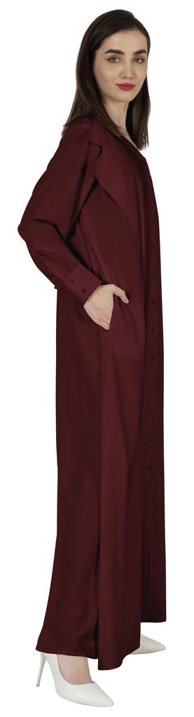 Bimba Abaya Islamic Prayer Dress With Hijab For Women's  Front Button Placket  Muslim