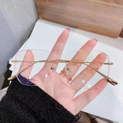 Retro Artistic Titanium Frame Glasses Frame Anti-Blue Light Polygon Large Frame Frameless Glasses Frame