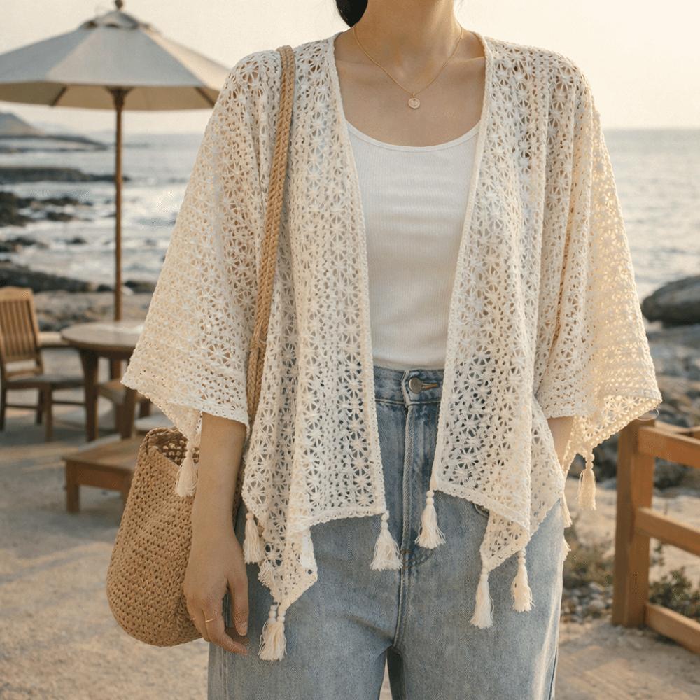 New Tassel Hollowed-out Knitwear Bohemian Ethnic Style Ladies' Crochet Shawl Sunscreen Beach Wear Women Cape Spring Autumn