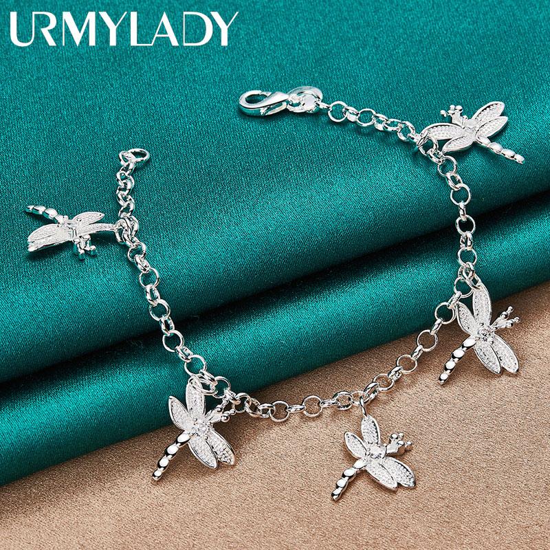 925 Sterling Silver Dragonfly Zircon Pendant Bracelet For Women Wedding Engagement Party Fashion Jewelry