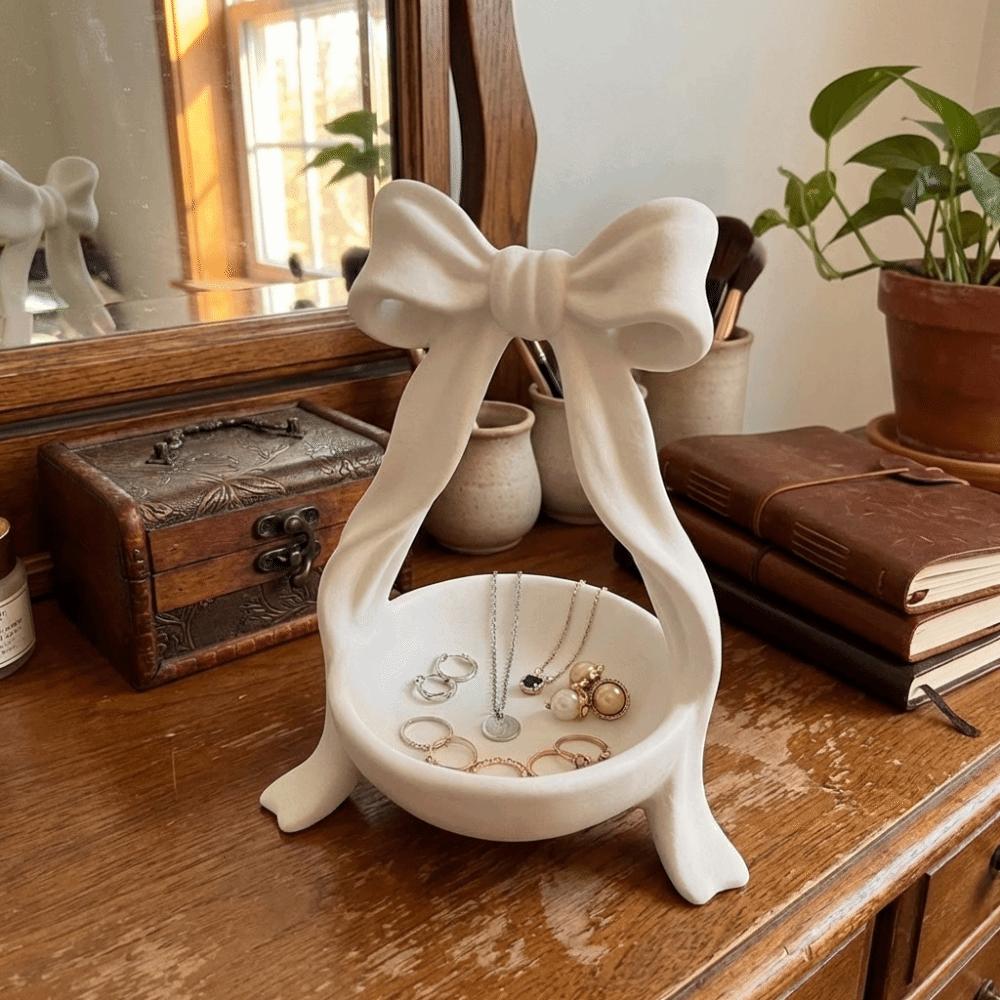Simple Design Jewelry Tray Plastic Material Key Storage Box Fashion Bowknot Storage Dish  Daily