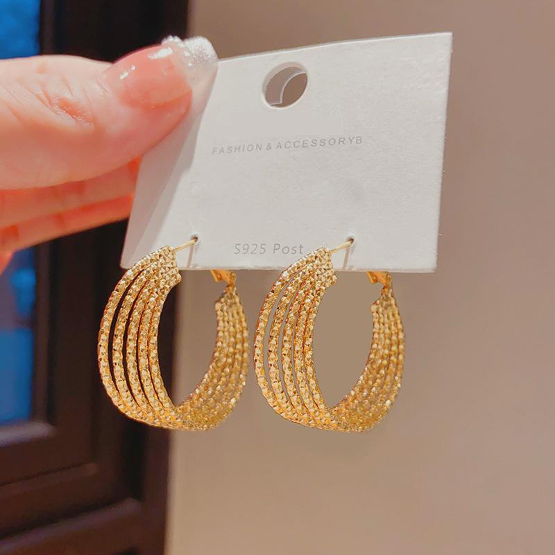 

High-End Gold Hoop Earrings - Chic French Design with Unique Personality E0058-Gold Pair