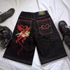 RogueWave Nye Harajuku Bokstav Svarte Jeans Hip Hop Vintage Baggy Shorts Casual Gym Denim Shorts Streetwear