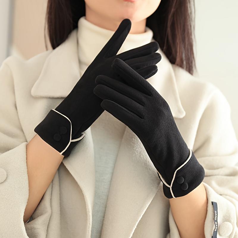 1 Pair of Warm Gloves Suitable for Women's Winter Fleece-Lined Windproof and Cold-Resistant Touchscreen Cycling Driving Fingerless Mittens