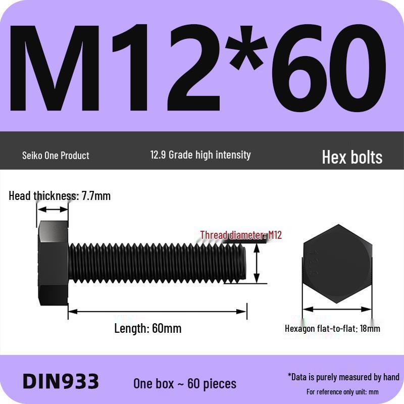 High Strength Class 12.9 Hex Bolt Set: M4-M16 Sizes